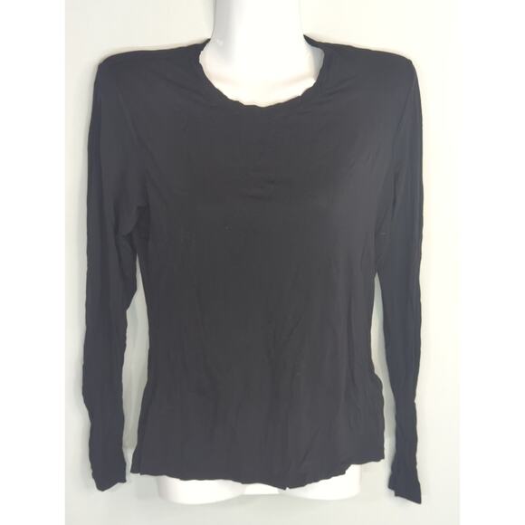 Theory Black Long Sleeve Semi Sheer Crew Neck Top Womens Small - Picture 3 of 7